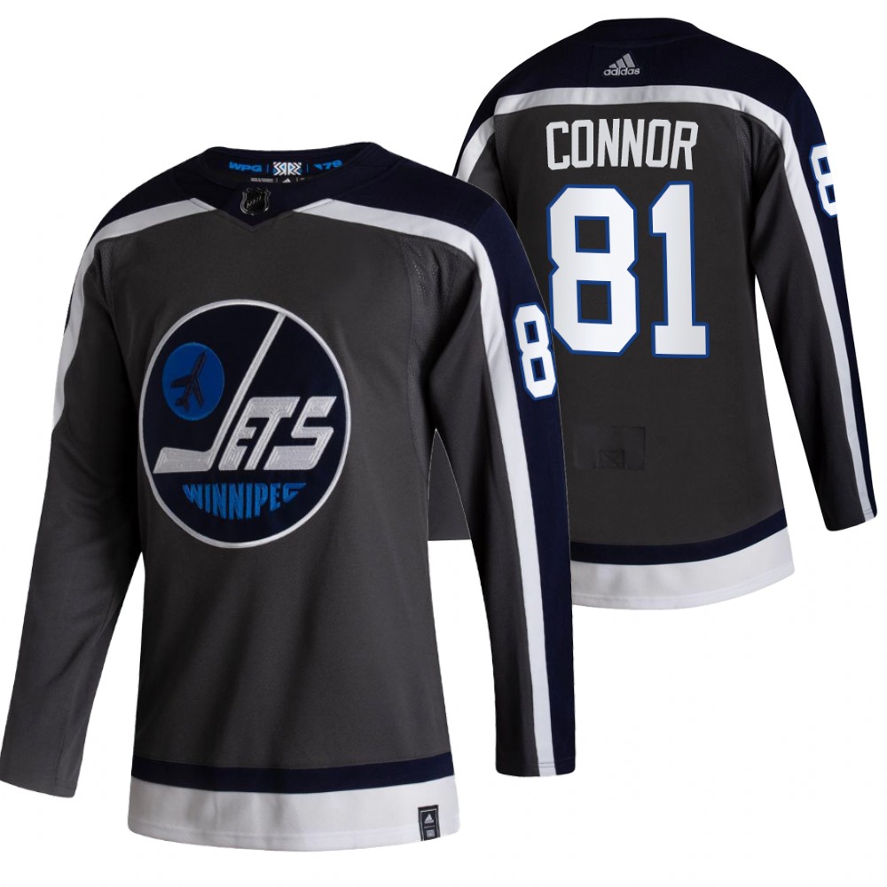 2021 Adidias Winnipeg Jets #81 Kyle Connor Black Men Reverse Retro Alternate NHL Jersey